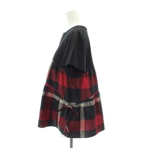 BLUE LABEL CRESTBRIDGE コンパクトクリアーポンチクレストブリッジチェックティアードカットソー 半袖 切替 38 M 黒 ブラック 赤 レッド