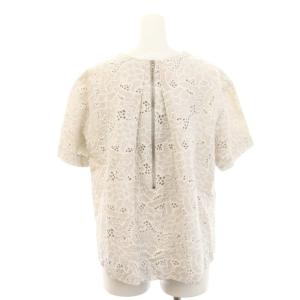 ADORE カットワーク麻ブラウス カットソー 刺繍 半袖 38 グレージュ 白 ホワイト