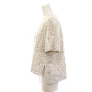 ADORE カットワーク麻ブラウス カットソー 刺繍 半袖 38 グレージュ 白 ホワイト