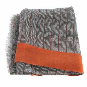 EMPORIO ARMANI ストール ショール フリンジ ウール 総柄 オレンジ グレー