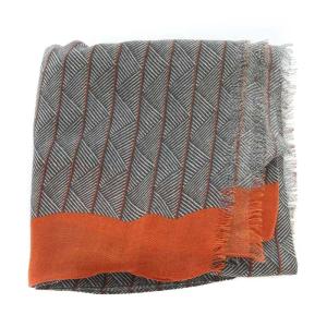 EMPORIO ARMANI ストール ショール フリンジ ウール 総柄 オレンジ グレー