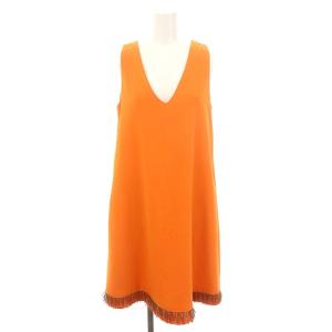 ノースリーブワンピース 膝丈 Vネック ビーズ装飾 40 オレンジ