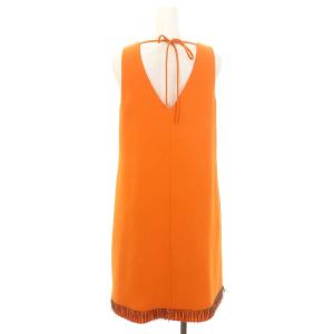 EMPORIO ARMANI ノースリーブワンピース 膝丈 Vネック ビーズ装飾 40 オレンジ