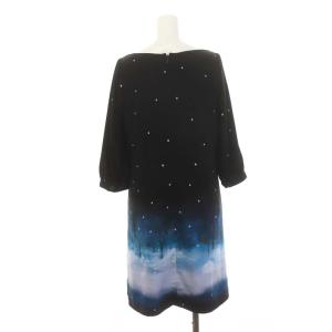 franche lippée 静かな夜のホーホー ワンピース ひざ丈 七分袖 M 黒 青 ブラック ブルー