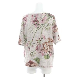 GUCCI BEE刺繍フラワープリントリネンTシャツ カットソー 半袖 L ライトグレー マルチカラー 418202