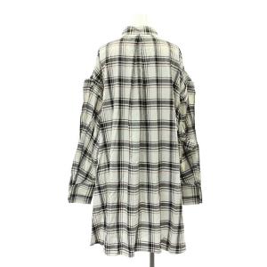 SNIDEL 22SS ORGANICSシャツミニワンピース 長袖 チェック オーバーサイズ 変形 刺繍 ONE 黒 ブラック オフホワイト