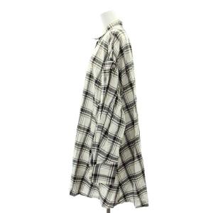 SNIDEL 22SS ORGANICSシャツミニワンピース 長袖 チェック オーバーサイズ 変形 刺繍 ONE 黒 ブラック オフホワイト