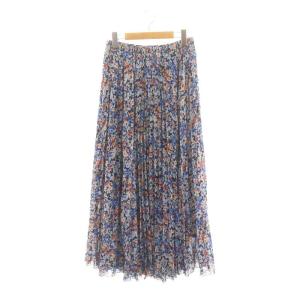 UWCS ミックスフラワー柄 プリーツスカート イージー 38 M 青 ブルー /AT OS