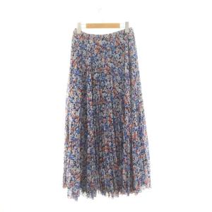 UNITED ARROWS UWCS ミックスフラワー柄 プリーツスカート イージー 38 M 青 ブルー /AT OS