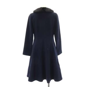 René ミンク襟付き ウール ロングコー 34 ネイビー