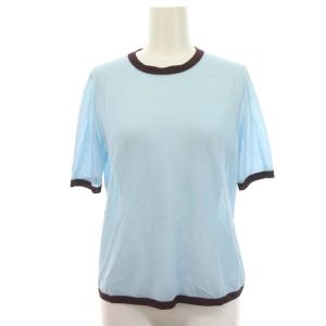 シアー ショートスリーブ ニット カットソー 半袖 水色 紫 ライトブルー パープル