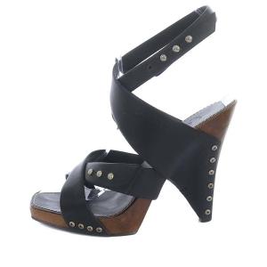 CHANEL サンダル ロゴ スクエアトゥ 36 23cm 黒 ブラック