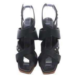 CHANEL サンダル ロゴ スクエアトゥ 36 23cm 黒 ブラック