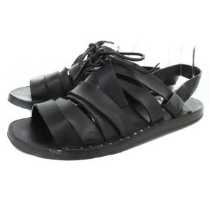 レザーフラットストラップサンダル リボン 36 23.0cm 黒 ブラック