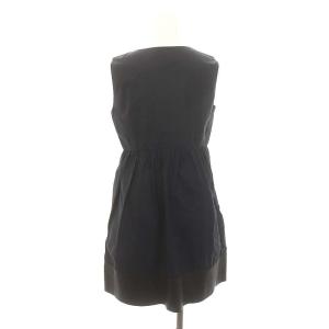 CELINE フィービー期 レザー切替 ノースリーブ ワンピース 膝丈 36 紺 ネイビー