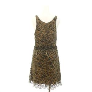 BALENCIAGA BLACK DRESS 総レース ワンピース 膝丈 ノースリーブ 36 茶 黒ブラウン ブラック 254377