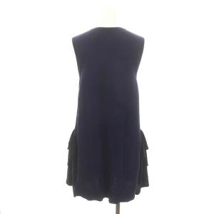 miumiu ニット 切替 ティアード ノースリーブ ワンピース ミニ 36 紺 ネイビー