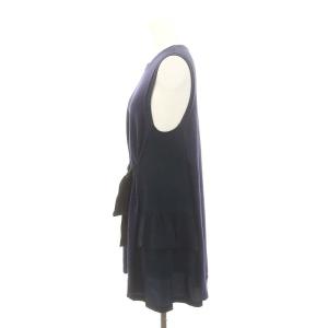 miumiu ニット 切替 ティアード ノースリーブ ワンピース ミニ 36 紺 ネイビー