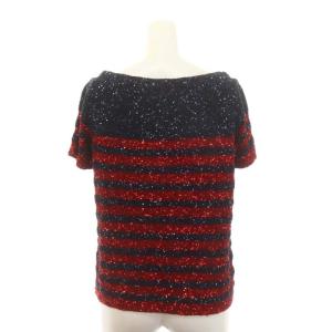 Drawer シルク スパンコール ボーダー 半袖 ニット セーター 1 赤 紺 レッド ネイビー