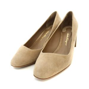 パンプス チャンキーヒール スエード 7.5 24.5cm ベージュ AREZZO55