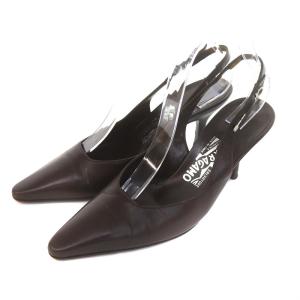 GESSY バックストラップパンプス ポインテッドトゥ ハイヒール ガンチーニ レザー 7 24.5cm 茶 ブラウン