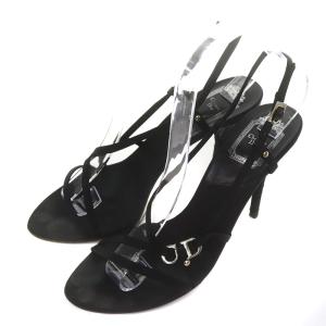 サテンストラップサンダル ハイヒール CDロゴ金具 38 25.0cm 黒 ブラック