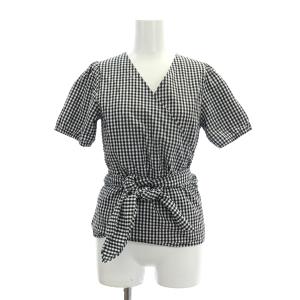 RHC 24SS ギンガムチャック カシュクールブラウス 前開き 半袖 S 黒 白 ブラック ホワイト