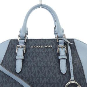 MICHAEL KORS Ciara ミディアム ロゴ&レザー サッチェル 2way ショルダーバッグ ハンド MK柄 ロゴチャーム 紺 ネイビー 水色