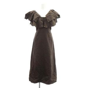 22SS フリルカラーノースリーブワンピース ロング リネン混 0 ブラウン /DF OS SH