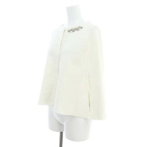 Chesty ポンチョ ケープカーディガン ニット 前開き ビジュー装飾 F オフホワイト