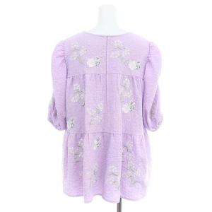 Chesty 23SS ジャガード刺繍トップス ブラウス Vネック 花柄 刺繍 五分袖 1 紫 パープル