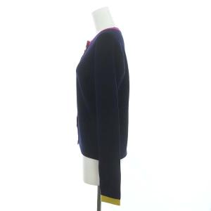 Chesty レザーフラワーカーディガン ニット 長袖 クルーネック F 紺 ネイビー