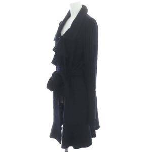 TO BE CHIC フリルニットコート アウター ロング リボンベルト付き 2 紺 ネイビー