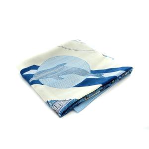 HERMES カレ H100 FERRY TALES スカーフ ブルー オフホワイト