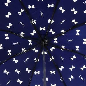 YVES SAINT LAURENT 折りたたみ傘 雨傘 コンパクト ロゴ リボン アンブレラ 紺 ネイビー 白 ホワイト