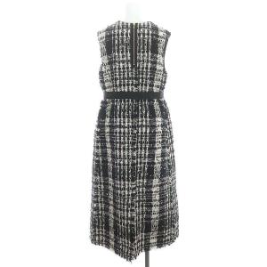 Drawer ツイードチェック ノースリーブ ワンピース 36 ブラック ホワイト