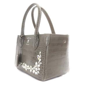 A.D.M.J. スワロフスキー クリスタル ミニトート バッグ ハンド レザー グレー