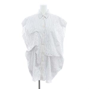 ドビーストライプ タックノースリSHIRT シャツ ブラウス 38 M 白 ホワイト