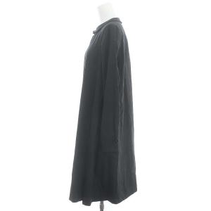 petite robe noire ラウンドカラーワンピース 長袖 膝丈 コットン ダークグレー