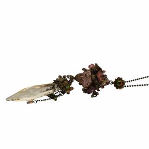 Michal Negrin ストーンデザイン ロング ネックレス ペンダント チェーン 花 フラワー ラインストーン 茶 ブラウン