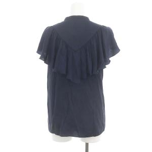 ANAYI ソフトサテンフリルブラウス フレンチスリーブ 36 紺 ネイビー /DF OS