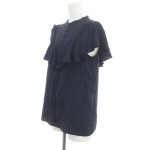 ANAYI ソフトサテンフリルブラウス フレンチスリーブ 36 紺 ネイビー /DF OS