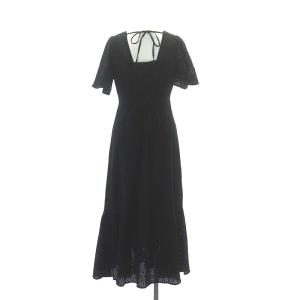 FRAY I.D 24SS カットワークレースフレアスリーブワンピース ロング 半袖 バックリボン インナー付き 0 黒