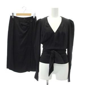 セットアップ 上下 カシュクールブラウス 長袖 タイトスカート ひざ丈 0 黒 ブラック /DF OS