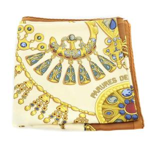 HERMES カレ90 FARURES DE SABLES スカーフ シルク 茶 ブラウン マルチカラー