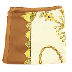 HERMES カレ90 FARURES DE SABLES スカーフ シルク 茶 ブラウン マルチカラー