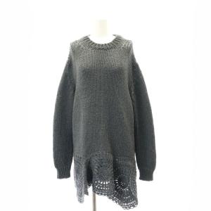 裾デザイン ウールニット チュニック 長袖 38 グレー