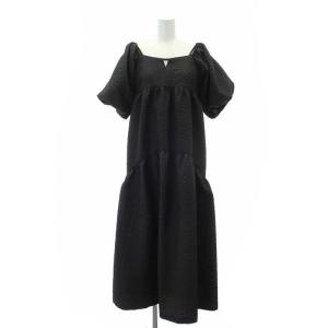 23SS 2way ワンピース パフスリーブ ロング 半袖 エンボス 0 黒 ブラック /ES OS