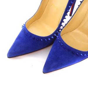 Christian Louboutin ANJALINA 100 VEAU VELOURS パンプス ピンヒール ハイヒール スタッズ 35.5 22.5cm 青