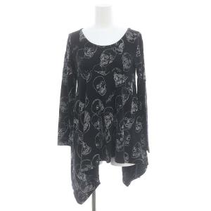スカル総柄 アシンメトリー チュニック 長袖 F 黒 ブラック /HK OS